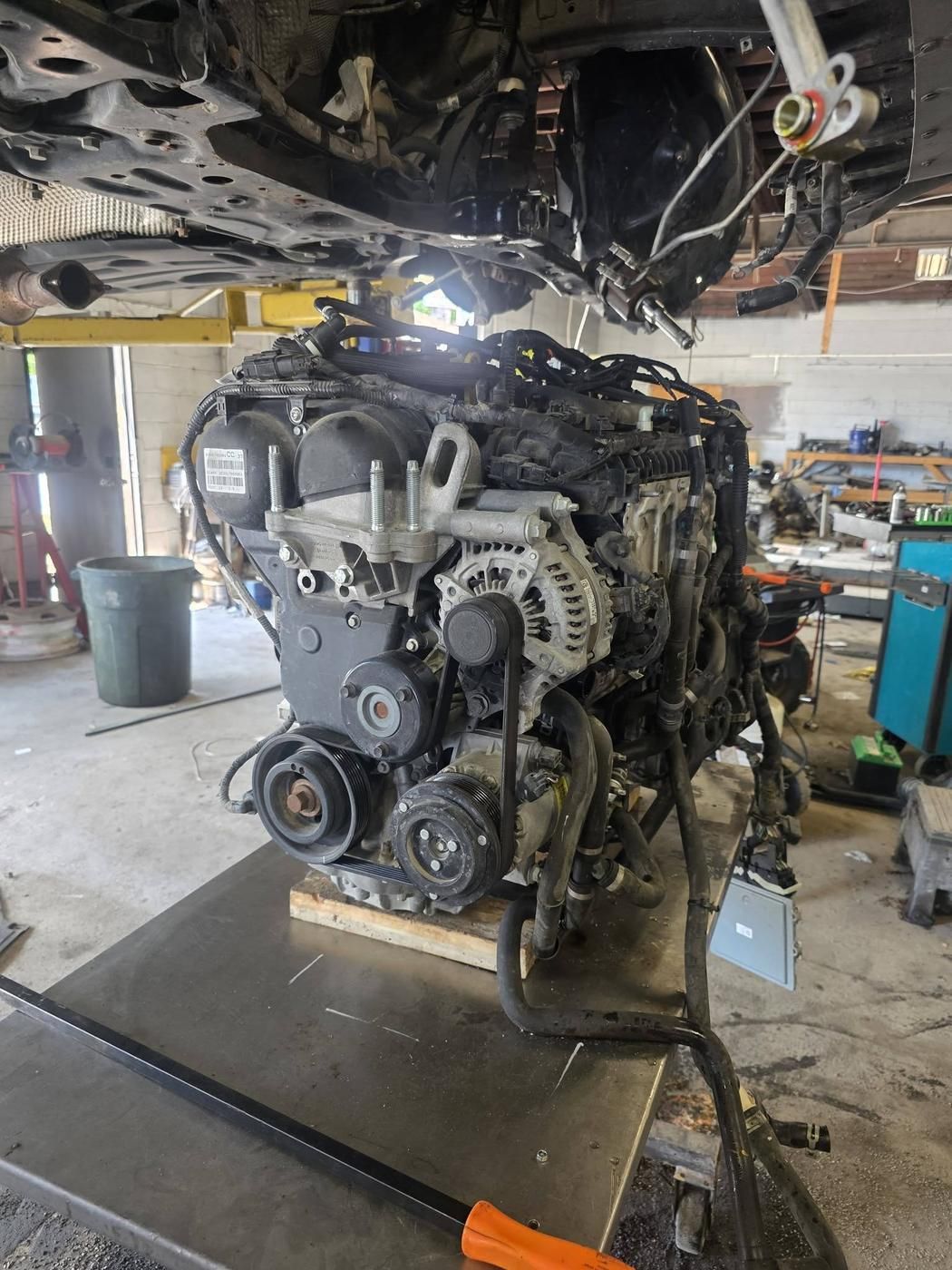 Front side of the fresh engine, pulleys and belt on.
